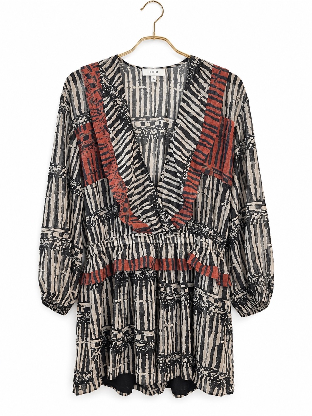 IRO Romper Playsuit Polaka Ruffled Printed Georgette Size 40 Large US 8 V-Neck